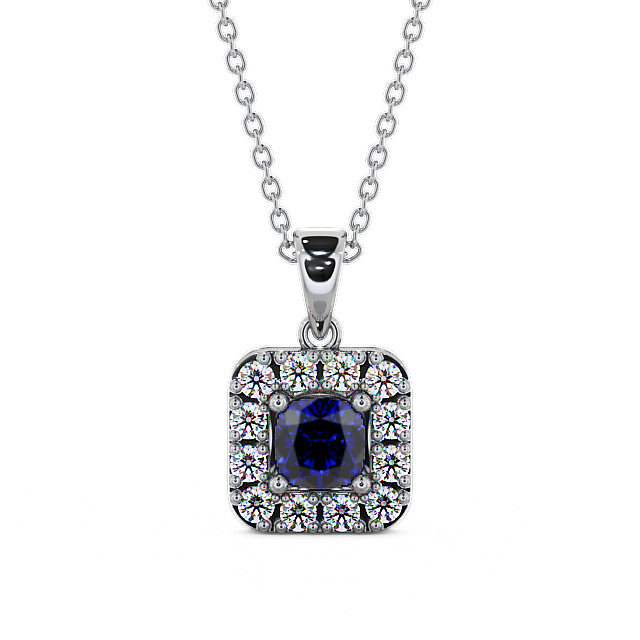 Halo Blue Sapphire and Diamond 1.90ct Pendant 18K White Gold - Atley GEMPNT14_WG_BS_THUMB2