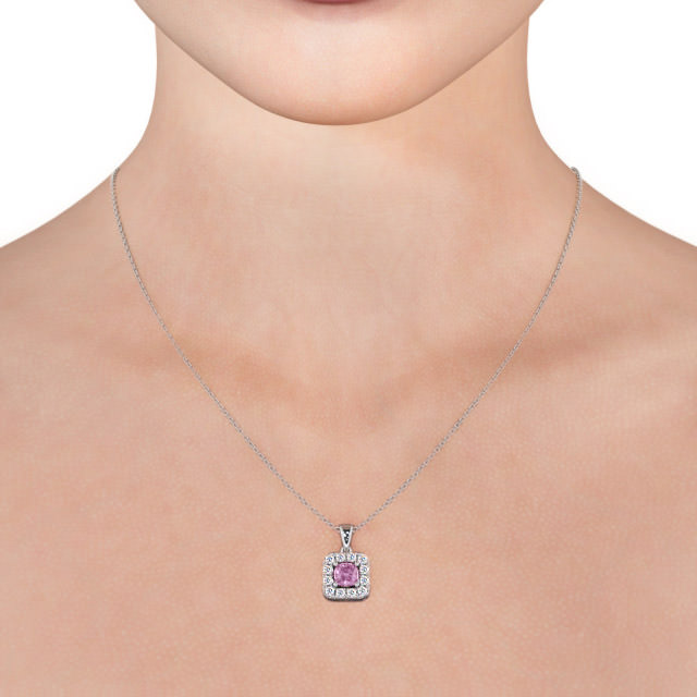 Halo Pink Sapphire and Diamond 1.90ct Pendant 18K White Gold - Atley GEMPNT14_WG_PS_THUMB2