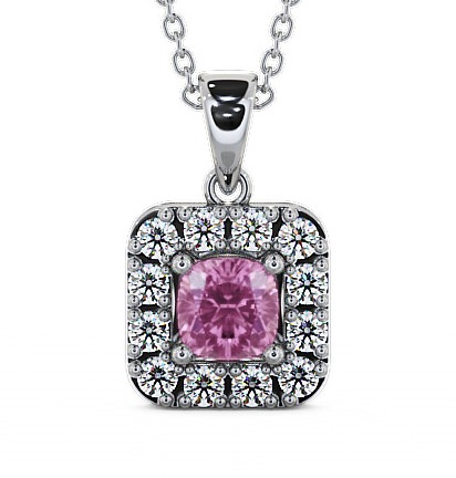 Halo Pink Sapphire and Diamond 1.90ct Pendant 18K White Gold GEMPNT14_WG_PS_THUMB2 