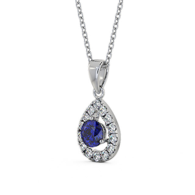 Halo Blue Sapphire and Diamond 1.47ct Pendant 18K White Gold - Imogen GEMPNT1_WG_BS_THUMB2