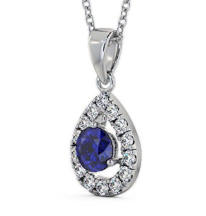 Halo Blue Sapphire and Diamond 1.47ct Pendant 18K White Gold GEMPNT1_WG_BS_THUMB1 