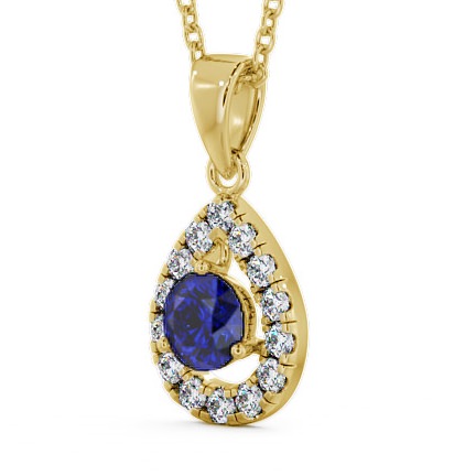 Halo Blue Sapphire and Diamond 1.47ct Pendant 18K Yellow Gold GEMPNT1_YG_BS_THUMB1