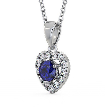 Halo Blue Sapphire and Diamond 0.90ct Pendant 18K White Gold GEMPNT2_WG_BS_THUMB1