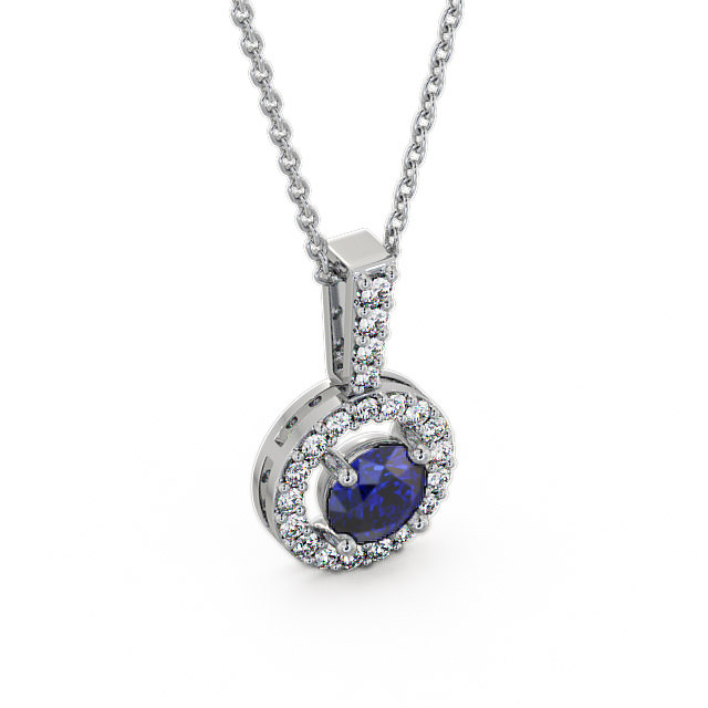 Halo Blue Sapphire and Diamond 1.50ct Pendant 18K White Gold - Celia GEMPNT3_WG_BS_THUMB2