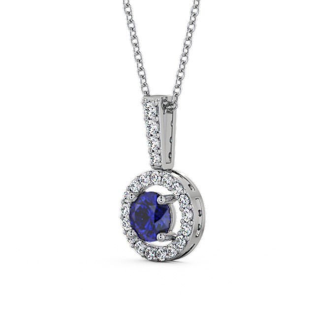 Halo Blue Sapphire and Diamond 1.50ct Pendant 18K White Gold - Celia GEMPNT3_WG_BS_THUMB2