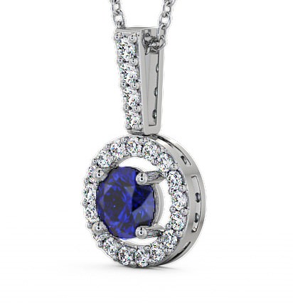 Halo Blue Sapphire and Diamond 1.50ct Pendant 9K White Gold GEMPNT3_WG_BS_THUMB1