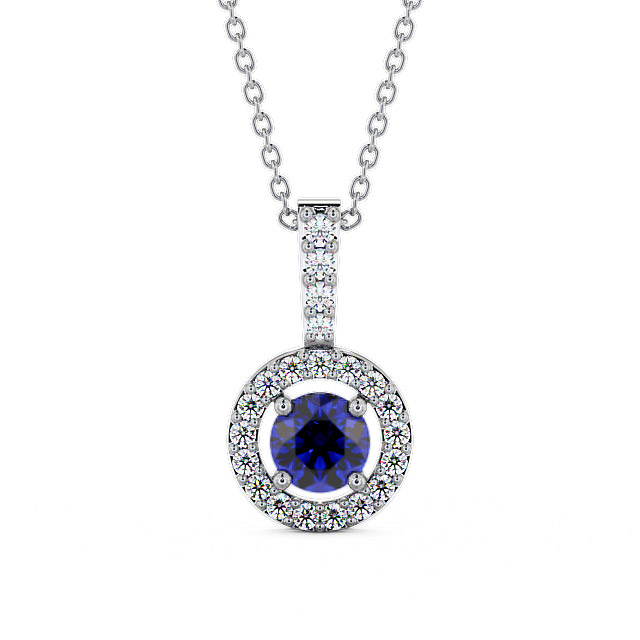 Halo Blue Sapphire and Diamond 1.50ct Pendant 9K White Gold - Celia GEMPNT3_WG_BS_THUMB2