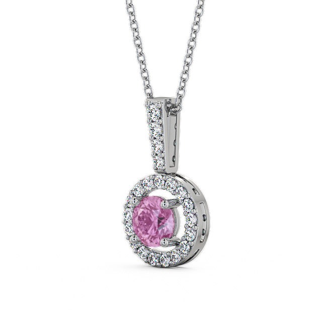Halo Pink Sapphire and Diamond 1.50ct Pendant 18K White Gold - Celia