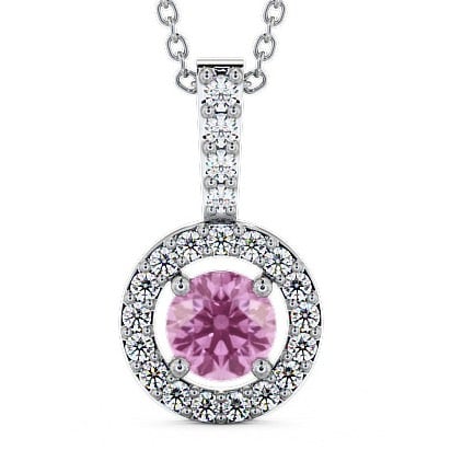 Halo Pink Sapphire and Diamond 1.50ct Pendant 18K White Gold GEMPNT3_WG_PS_THUMB2 