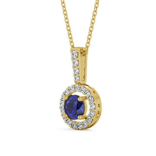 Halo Blue Sapphire and Diamond 1.50ct Pendant 9K Yellow Gold - Celia