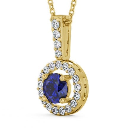 Halo Blue Sapphire and Diamond 1.50ct Pendant 9K Yellow Gold GEMPNT3_YG_BS_THUMB1