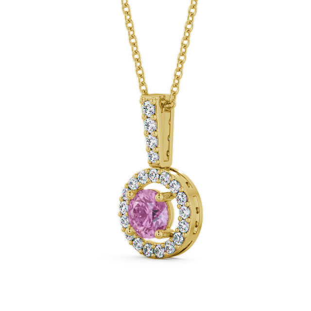 Halo Pink Sapphire and Diamond 1.50ct Pendant 9K Yellow Gold - Celia