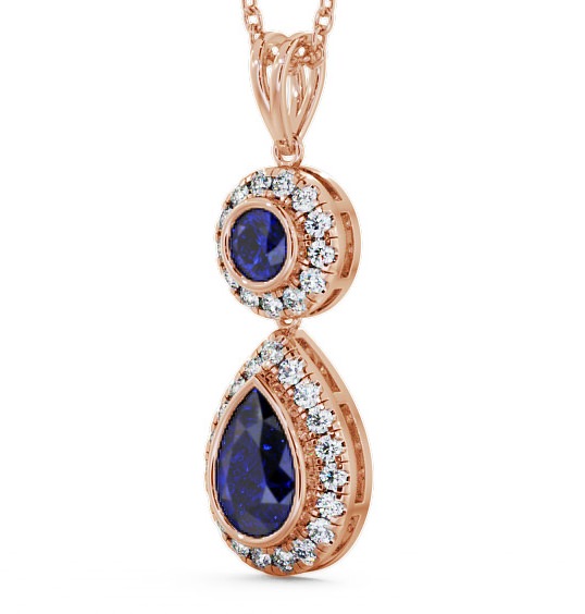 Drop Style Blue Sapphire and Diamond 1.82ct Pendant 18K Rose Gold GEMPNT4_RG_BS_THUMB1