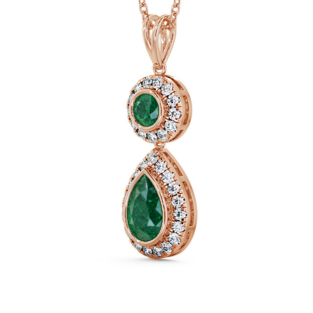 Drop Style Emerald and Diamond 1.60ct Pendant 18K Rose Gold - Seren
