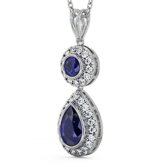 Drop Style Blue Sapphire and Diamond 1.82ct Pendant 18K White Gold GEMPNT4_WG_BS_THUMB1