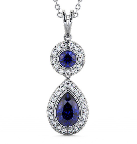  Drop Style Blue Sapphire and Diamond 1.82ct Pendant 9K White Gold - Seren GEMPNT4_WG_BS_THUMB2 