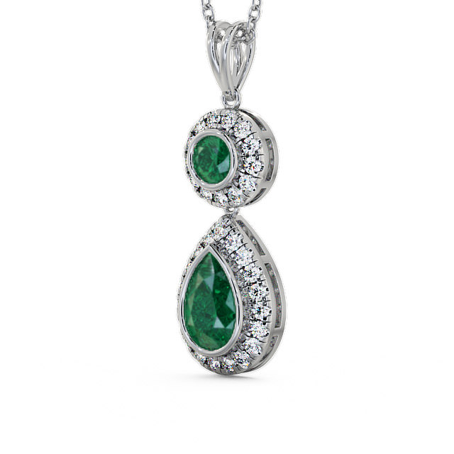 Drop Style Emerald and Diamond 1.60ct Pendant 9K White Gold - Seren