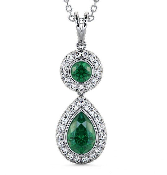  Drop Style Emerald and Diamond 1.60ct Pendant 18K White Gold - Seren GEMPNT4_WG_EM_THUMB2 