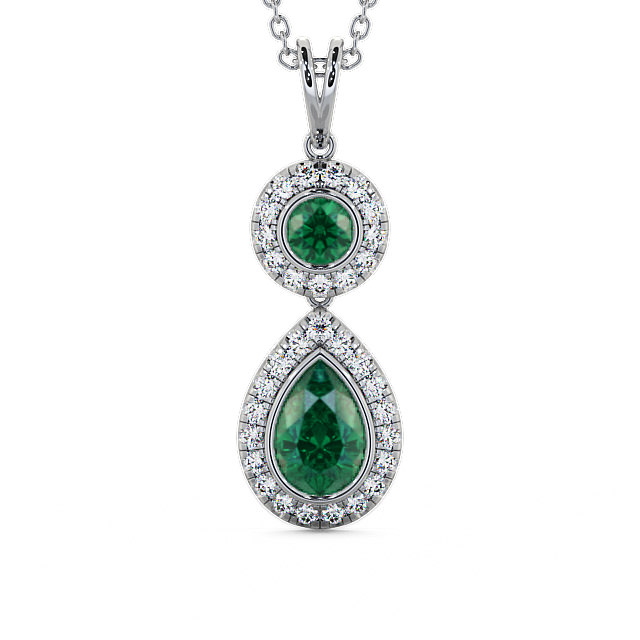 Drop Style Emerald and Diamond 1.60ct Pendant 9K White Gold - Seren GEMPNT4_WG_EM_THUMB2