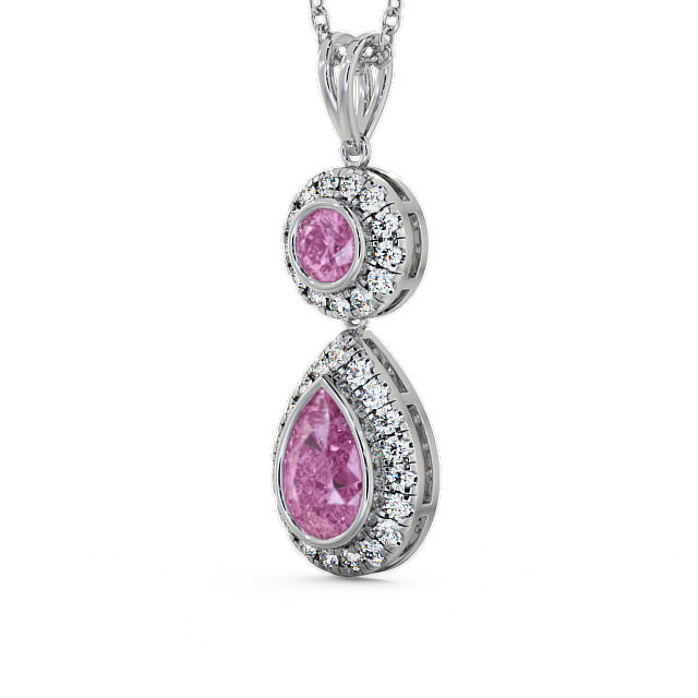 Drop Style Pink Sapphire and Diamond 1.82ct Pendant 9K White Gold - Seren