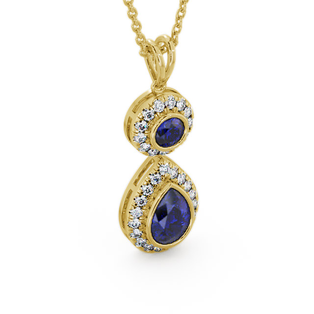 Drop Style Blue Sapphire and Diamond 1.82ct Pendant 9K Yellow Gold - Seren GEMPNT4_YG_BS_THUMB2