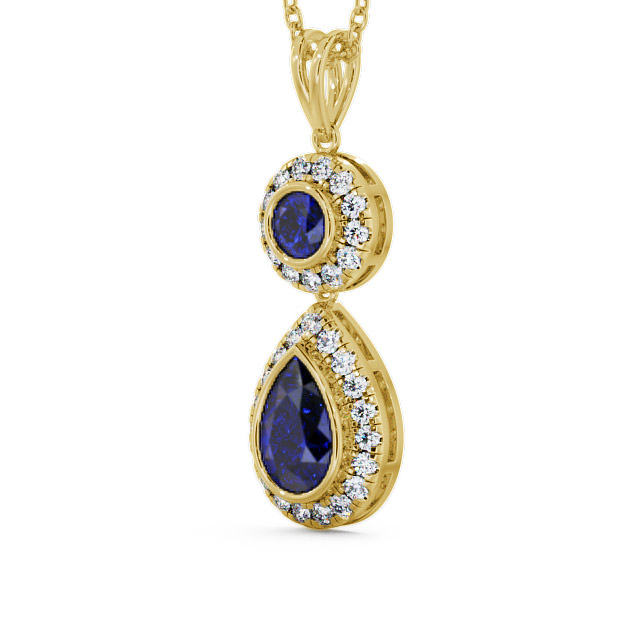 Drop Style Blue Sapphire and Diamond 1.82ct Pendant 9K Yellow Gold - Seren