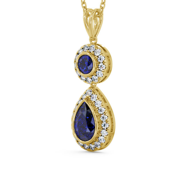 Drop Style Blue Sapphire and Diamond 1.82ct Pendant 9K Yellow Gold - Seren GEMPNT4_YG_BS_THUMB2