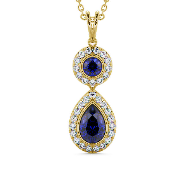 Drop Style Blue Sapphire and Diamond 1.82ct Pendant 9K Yellow Gold - Seren GEMPNT4_YG_BS_THUMB2