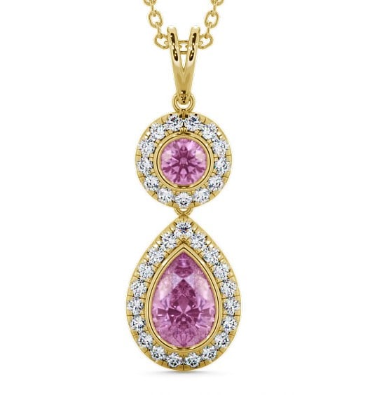 Drop Style Pink Sapphire and Diamond 1.82ct Pendant 9K Yellow Gold GEMPNT4_YG_PS_THUMB2 