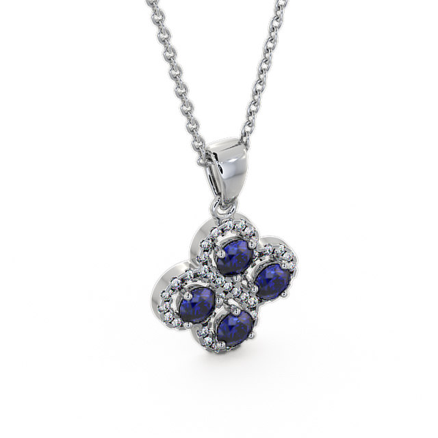 Cluster Blue Sapphire and Diamond 1.05ct Pendant 18K White Gold - Valerie GEMPNT5_WG_BS_THUMB2