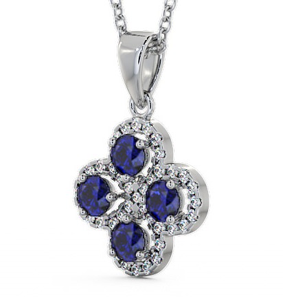 Cluster Blue Sapphire and Diamond 1.05ct Pendant 9K White Gold GEMPNT5_WG_BS_THUMB1 