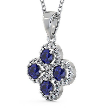 Cluster Blue Sapphire and Diamond 1.05ct Pendant 18K White Gold GEMPNT5_WG_BS_THUMB1