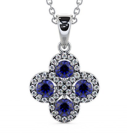 Cluster Blue Sapphire and Diamond 1.05ct Pendant 18K White Gold GEMPNT5_WG_BS_THUMB2 