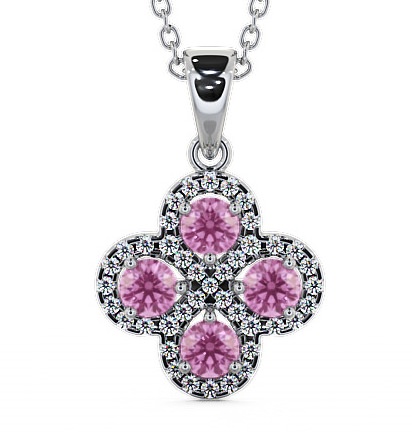 Cluster Pink Sapphire and Diamond 1.05ct Pendant 18K White Gold GEMPNT5_WG_PS_THUMB2 