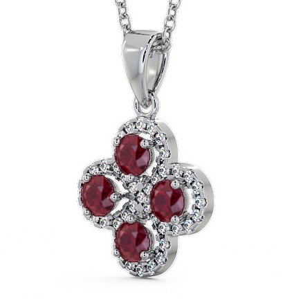 Cluster Ruby and Diamond 1.05ct Pendant 18K White Gold GEMPNT5_WG_RU_THUMB1 