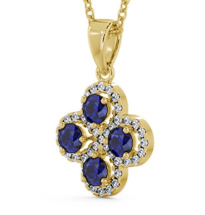 Cluster Blue Sapphire and Diamond 1.05ct Pendant 18K Yellow Gold GEMPNT5_YG_BS_THUMB1