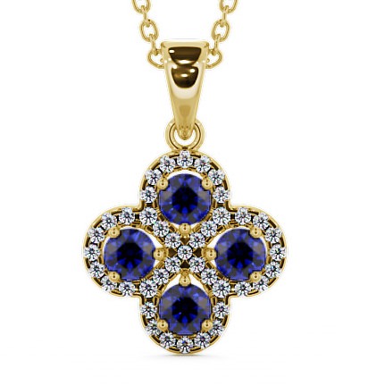  Cluster Blue Sapphire and Diamond 1.05ct Pendant 18K Yellow Gold - Valerie GEMPNT5_YG_BS_THUMB2 