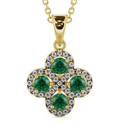  Cluster Emerald and Diamond 0.93ct Pendant 18K Yellow Gold - Valerie GEMPNT5_YG_EM_THUMB2 