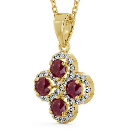 Cluster Ruby and Diamond 1.05ct Pendant 18K Yellow Gold GEMPNT5_YG_RU_THUMB1