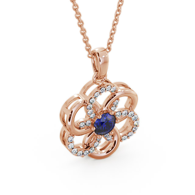 Floral Design Blue Sapphire and Diamond 0.91ct Pendant 18K Rose Gold - Coppice GEMPNT60_RG_BS_THUMB2