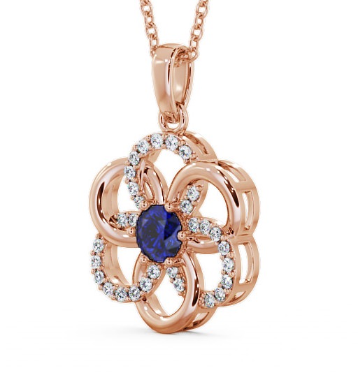 Floral Design Blue Sapphire and Diamond 0.91ct Pendant 18K Rose Gold GEMPNT60_RG_BS_THUMB1 