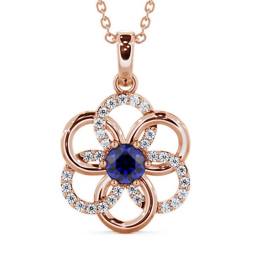  Floral Design Blue Sapphire and Diamond 0.91ct Pendant 9K Rose Gold - Coppice GEMPNT60_RG_BS_THUMB2 