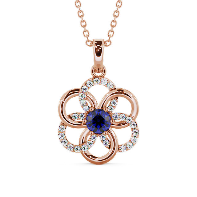 Floral Design Blue Sapphire and Diamond 0.91ct Pendant 18K Rose Gold - Coppice GEMPNT60_RG_BS_THUMB2