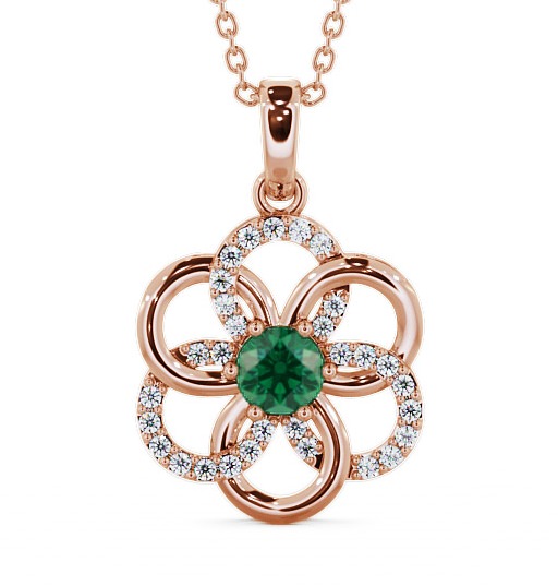  Floral Design Emerald and Diamond 0.74ct Pendant 9K Rose Gold - Coppice GEMPNT60_RG_EM_THUMB2 