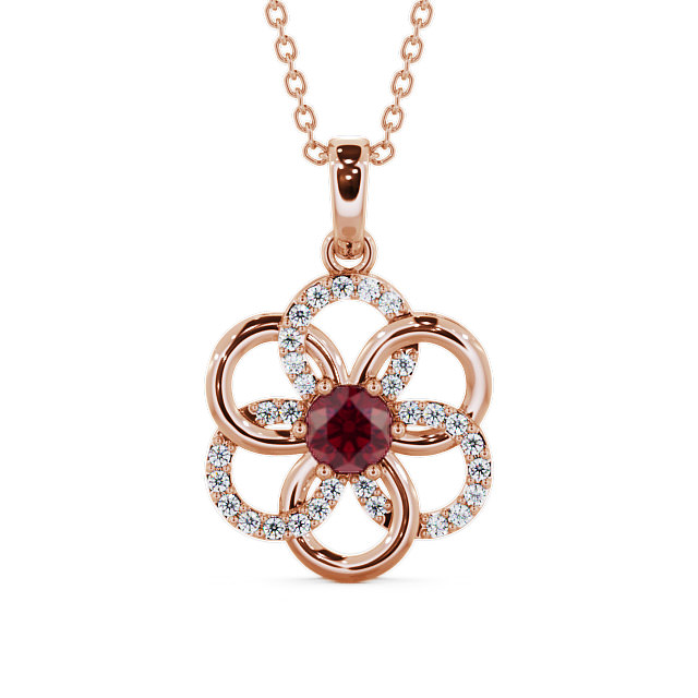 Floral Design Ruby and Diamond 0.91ct Pendant 18K Rose Gold - Coppice GEMPNT60_RG_RU_THUMB2