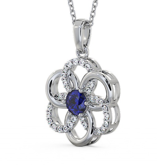 Floral Design Blue Sapphire and Diamond 0.91ct Pendant 9K White Gold GEMPNT60_WG_BS_THUMB1 