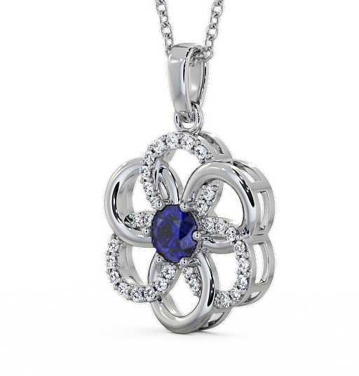 Floral Design Blue Sapphire and Diamond 0.91ct Pendant 18K White Gold GEMPNT60_WG_BS_THUMB1