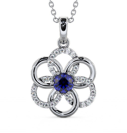 Floral Design Blue Sapphire and Diamond 0.91ct Pendant 9K White Gold GEMPNT60_WG_BS_THUMB2 