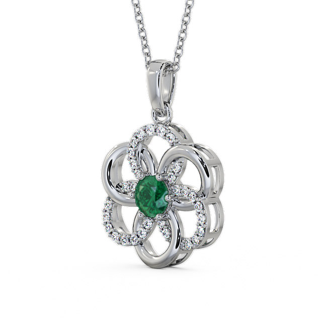 Floral Design Emerald and Diamond 0.74ct Pendant 9K White Gold - Coppice GEMPNT60_WG_EM_THUMB2