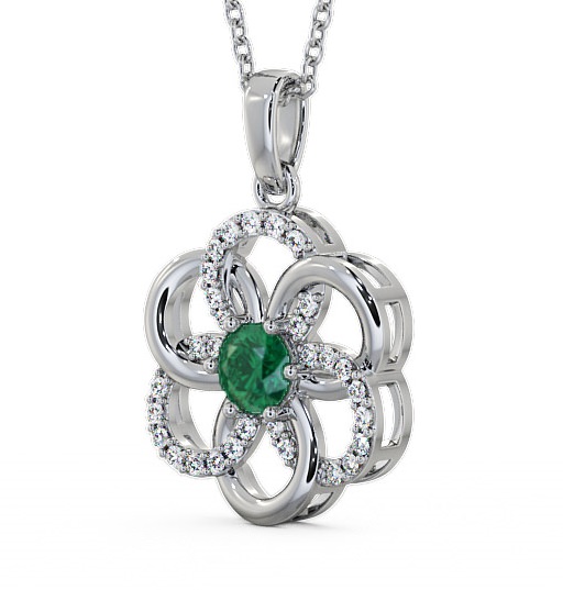  Floral Design Emerald and Diamond 0.74ct Pendant 9K White Gold - Coppice GEMPNT60_WG_EM_THUMB1 